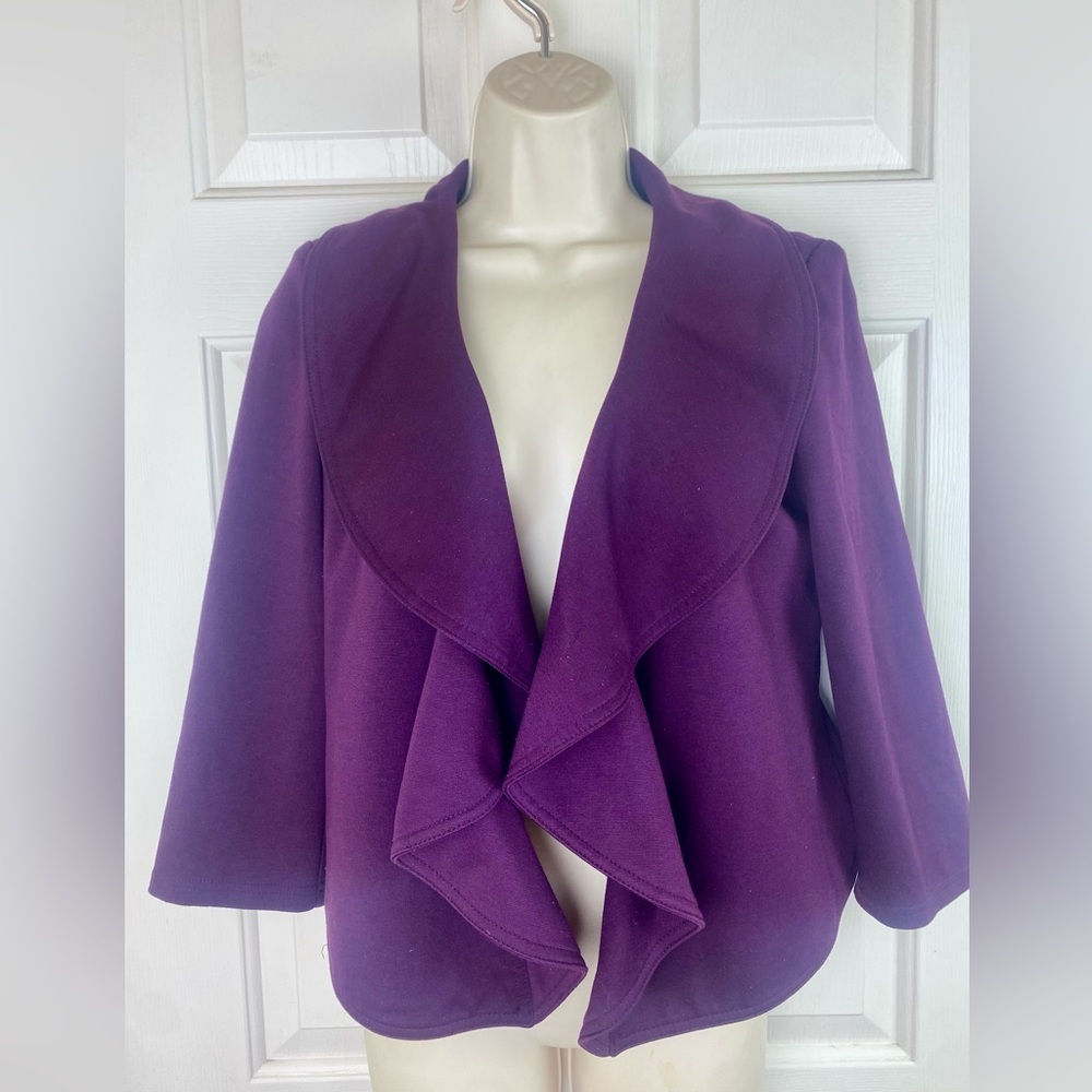Calvin Klein Purple Open Front Ruffled Jacket Blazer in Plum Size 4 Petite